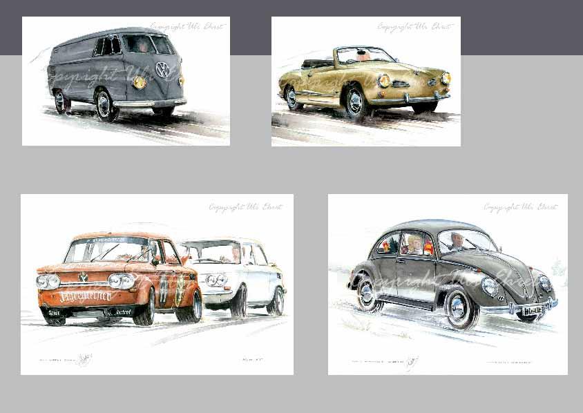 #338-B VW Bulli T1 - On canvas: 130 x 100 cm, 100 x 70 cm #338-C Karmann Ghia - On canvas: 130 x 100 cm, 100 x 70 cm #234 NSU TT