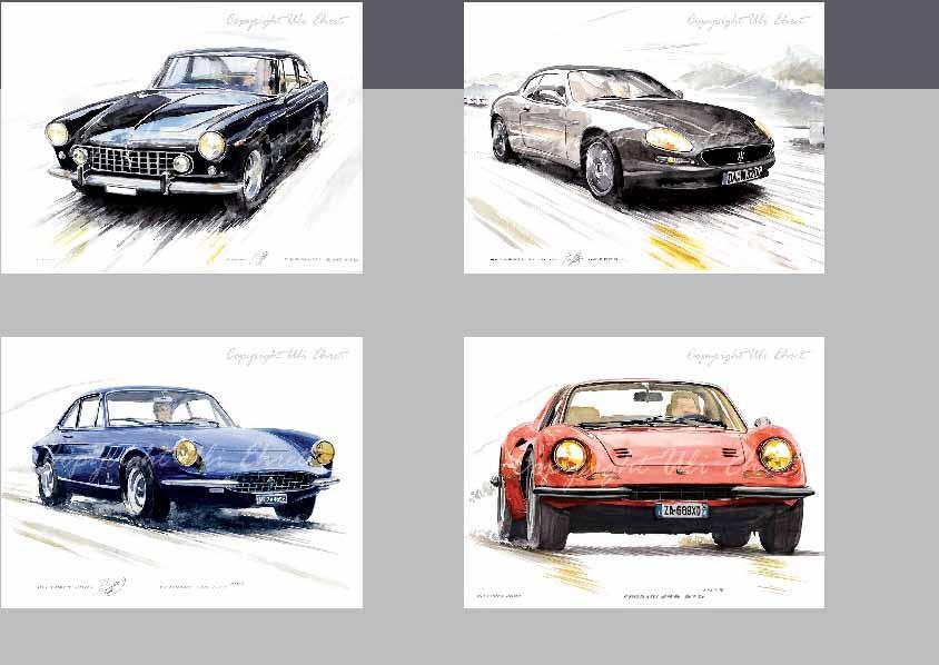 #112 Ferrari 250 GTE - On canvas: 160 x 120 cm, 130 x 100 cm, 100 x 70 cm, 60 x 40 cm #93 Maserati 3200 GT - On canvas: 160 x 120 cm, 130 x 100 cm, 100 x 70 cm, 60 x 40 cm #130 Ferrari