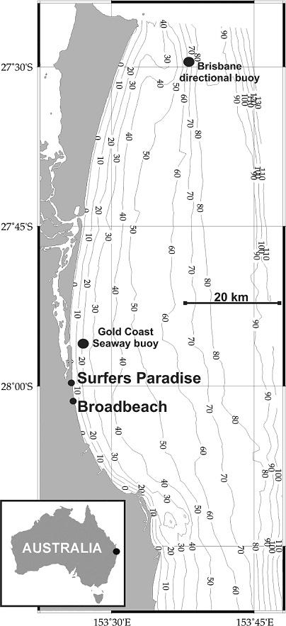 The relatively narrow continental shelf affords a significant protection against tropical cyclone induced storm surge (HARPER, 1998), which can reach about 1 m in the Gold Coast region (AGSO, 2001).