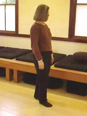 KINHIN (WALKING MEDITATION) POSTURES During walking meditation, hands may be held at the sides, as shown in the image to the left, or