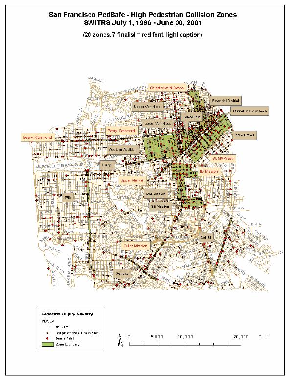 Several San Francisco neighborhoods and corridors have very high pedestrian injury densities Source: Ragland et al.