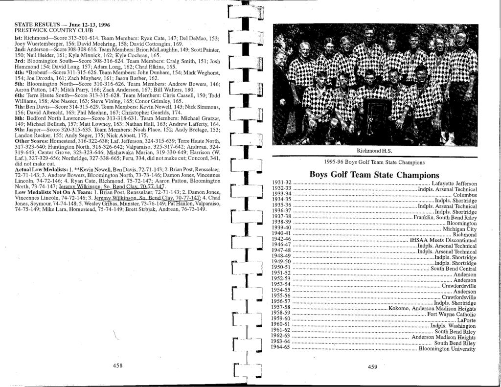 STATE RESULTS -.June 12-13, 1996 PRESTWCK COUNTRY CLUB 1st: Richmond-Score 313-301-614.