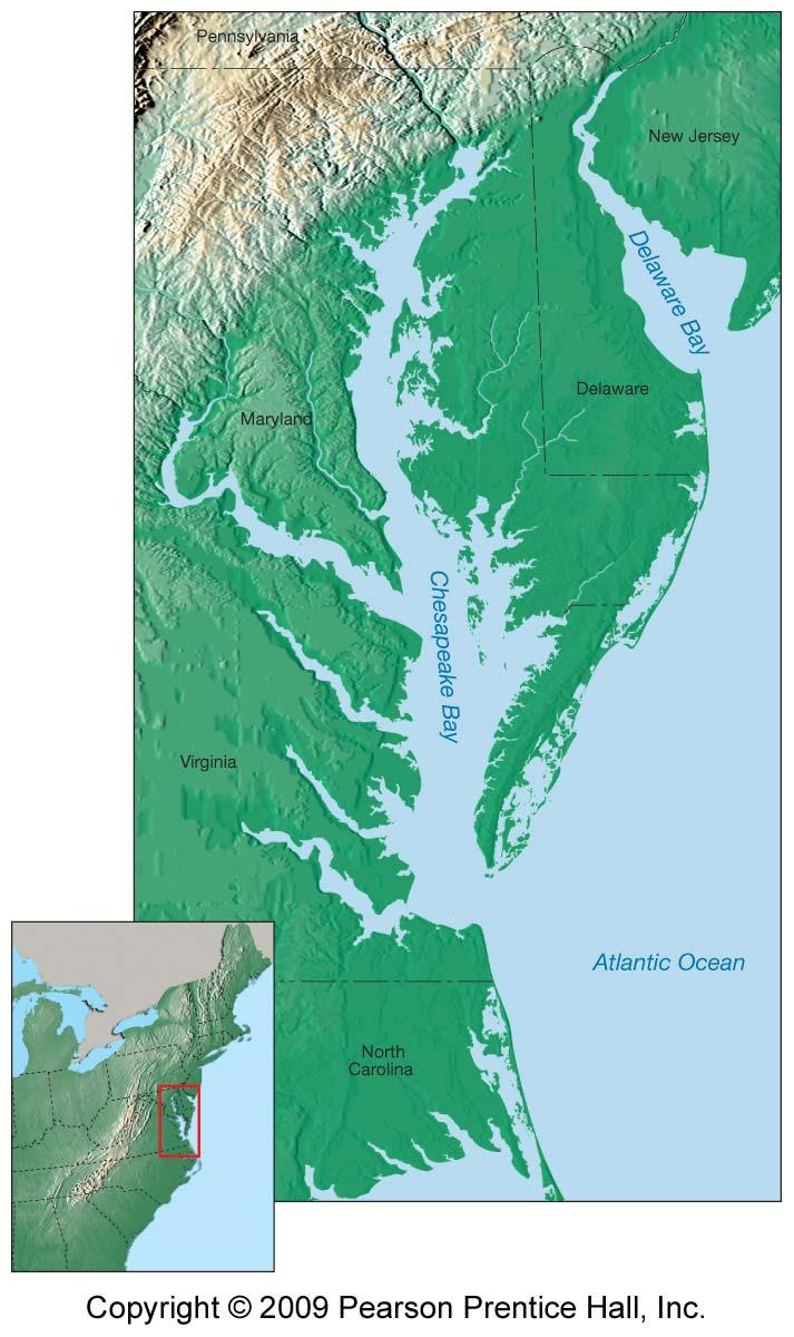 Major estuaries along the East