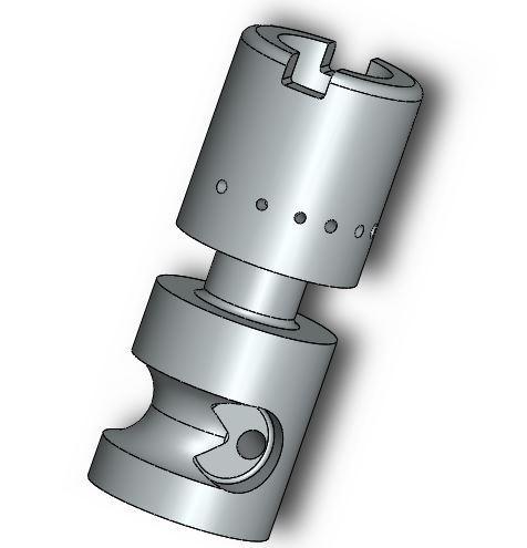 Fluid flow out O-ring groove Fluid flow in Range slot Connection to motor assembly Figure 3.17: SolidWorks model of the valve portion of the variable resistance valve.