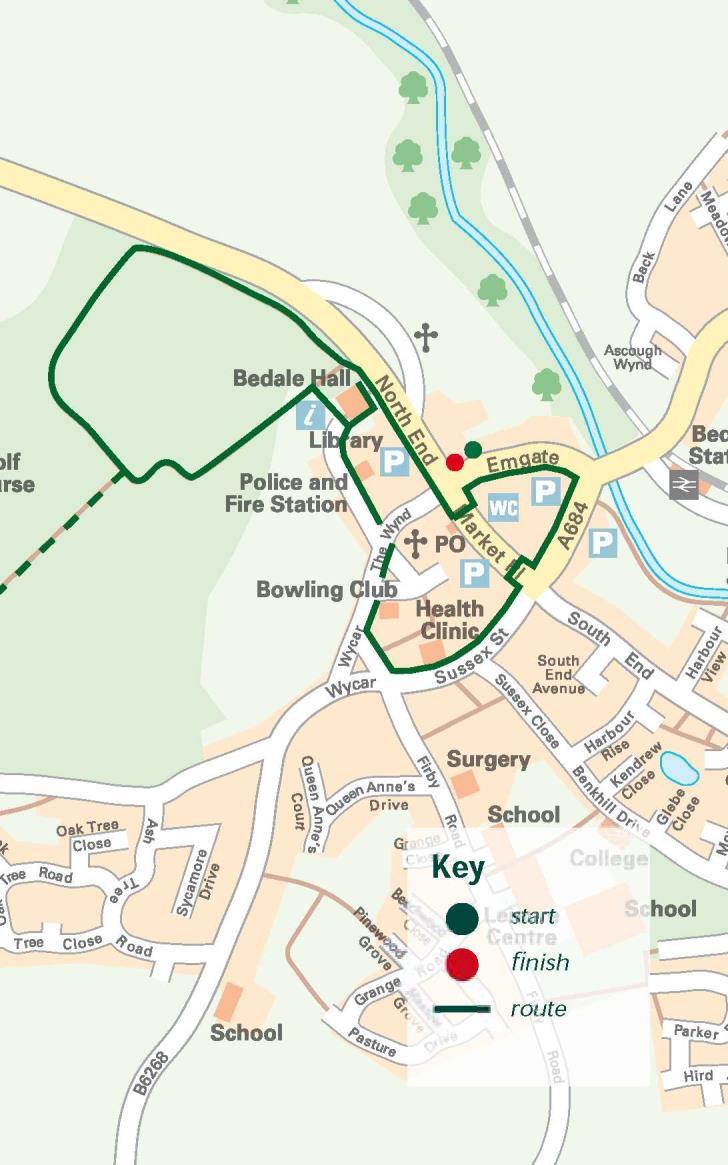 Directions Start at the Market Cross and go over the pedestrian crossing. Turn right and head towards North End. Pass Bedale Hall and take footpath ahead through car park and into park land.