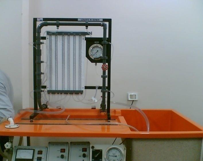 Figure 3: Minor Losses Apparatus with hydraulic bench - Flow rate through the circuit is controlled by a flow control valve.