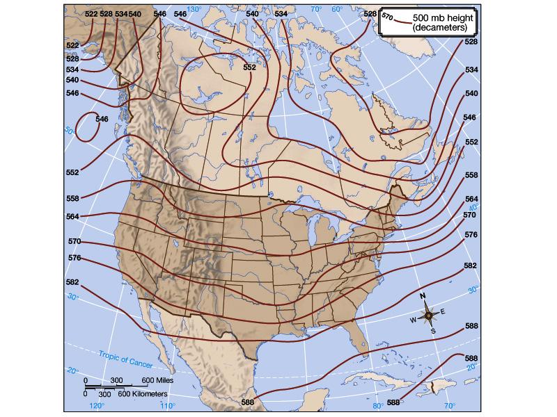CORIOLIS EFFECT Horizontal Horizontal pressure patterns in the upper atmosphere are shown using pressure surface height maps.