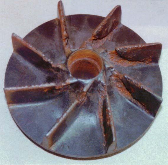 page.8 Figure 8 Impeller damaged by cavitation. The formula for NPSHA based on a pressure measurement at the pump suction is: NPSH p ft fluid absol. ) = 2.