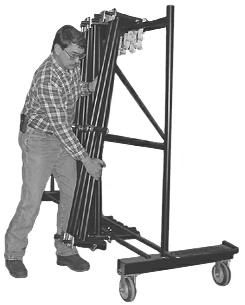 Lift the top of the folded frame unit over the top bar of the caddy, swing bottom legs