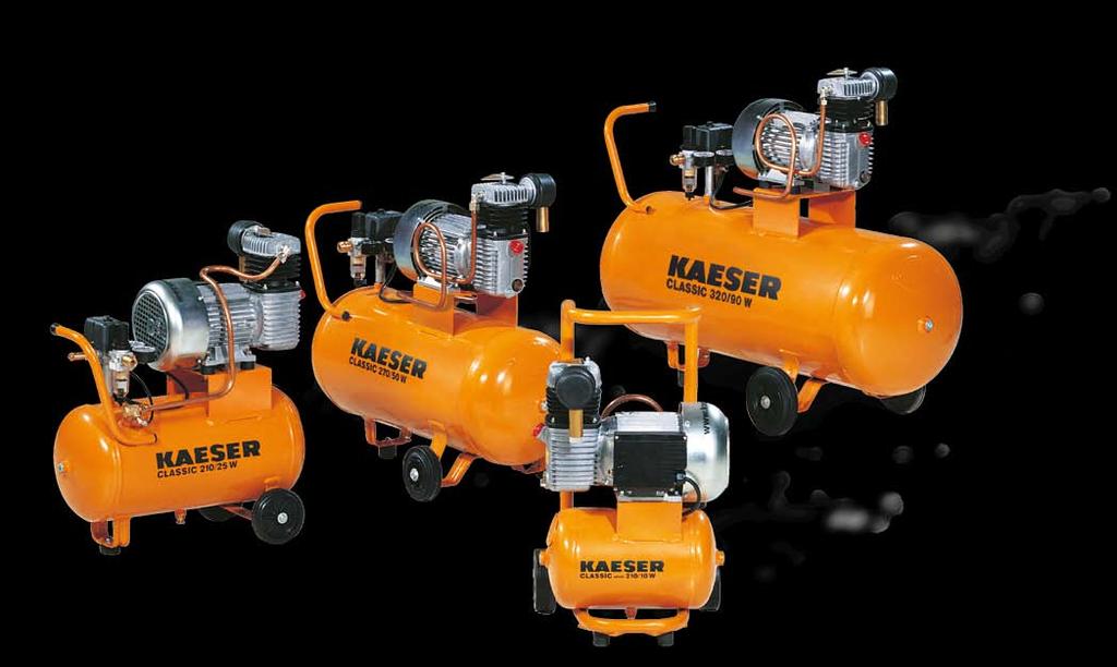 CLASSIC Workshop Compressors CLASSIC mini 210/10 W to CLASSIC 40/0 D Before delivery, each compressor is subjected to rigorous testing and inspection in accordance with Kaeser s strict