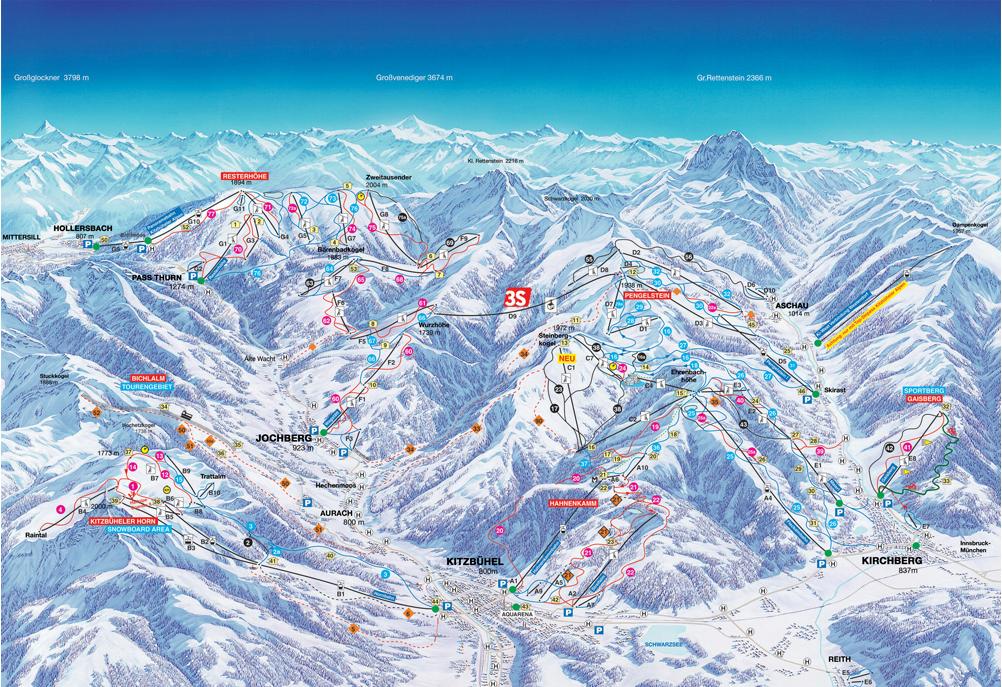 Kitzbühel 54 lifts 168 km piste 67 km Blue 78 km red 23 km black