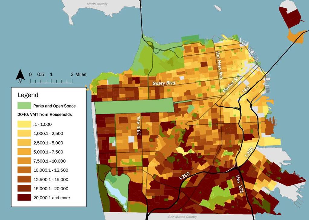 Total Household Vehicle Miles Traveled (2040) Outlying Neighborhoods Show Highest VMT Source: