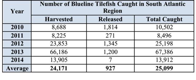 BLUELINE TILEFISH Recreational catch of blueline