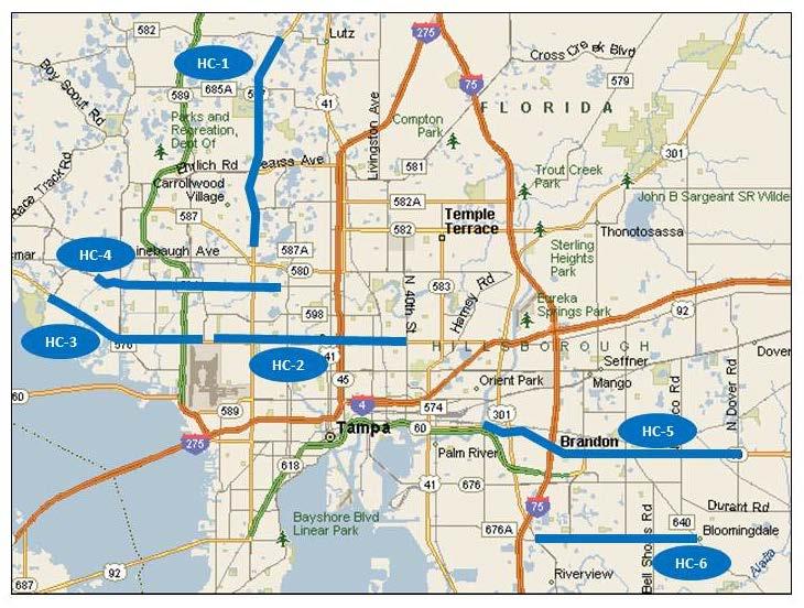 Figure 1 Arterials Analyzed in Hillsborough County, Florida Figure 2 shows the total crashes by corridor, broken down into major types of crashes.