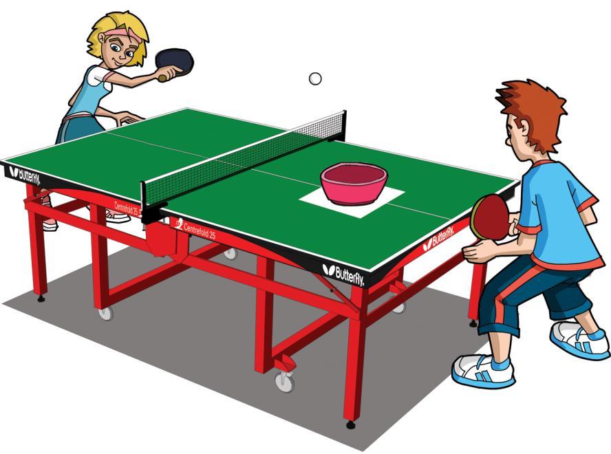 Target Table Tennis (Individual) On the Table Tennis table an adult serves the ball to the player at the other end of the table.