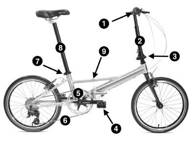 BICYCLE TERMS UNFOLDING INSTRUCTIONS 3 4 1. Handlebar PART 3 - BICYCLE TERMS 2. Handle Post 3. Handle Post Latch 4. Pedal 5. Crank 6. Chain 7. Seat Post Quick-Release 8. Seat Post 9.
