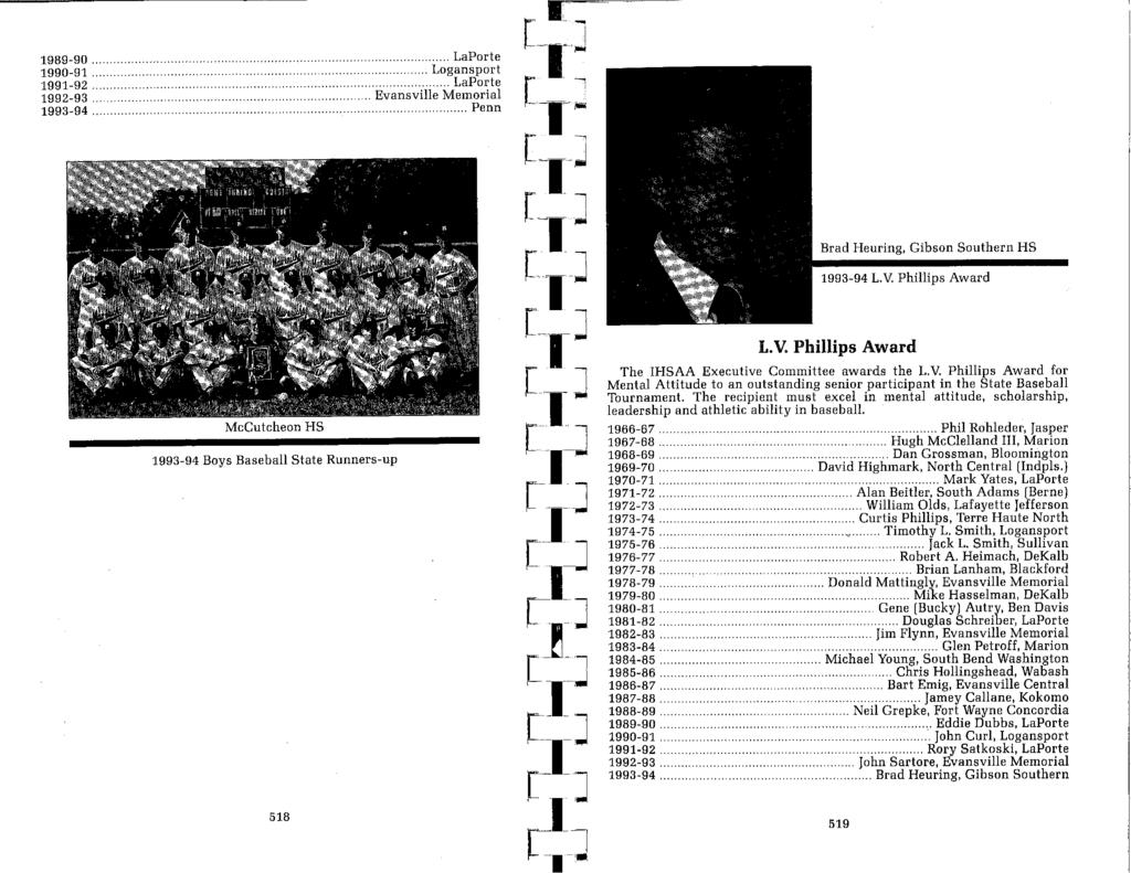 1989-90. 1990-91. 1991-92. 1992-93.. 1993-94... LaPorte..... Logansport.. LaPorte.. Evansville Memorial.... Penn Brad Heuring, Gibson Southern HS 1993-94 L.V.