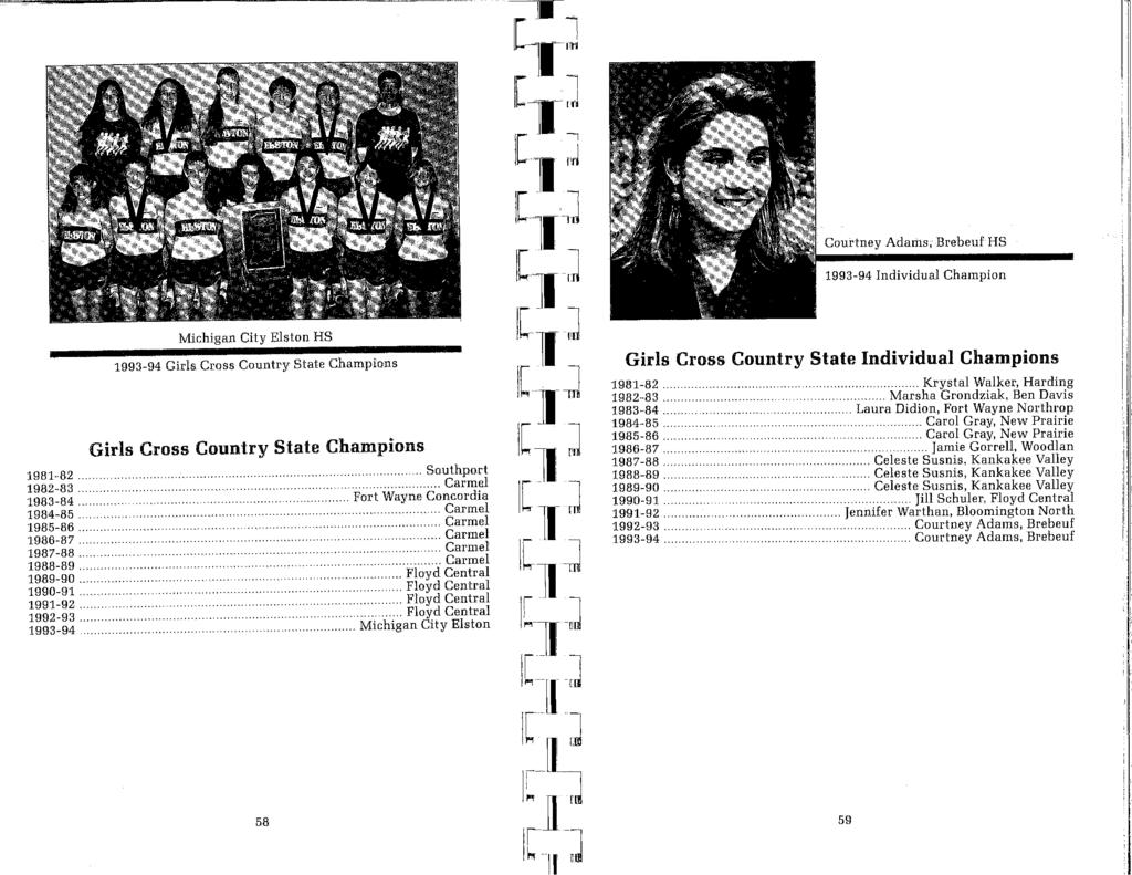 Courtney Adams, Brebeuf HS 1993-94 Individual Champion 1981-82. 1982-83. 1983-84.. 1984-85.. 1985-86. 1986-87.. 1987-88. 1988-89. 1989-90.. 1990-91. 1991-92. 1992-93.