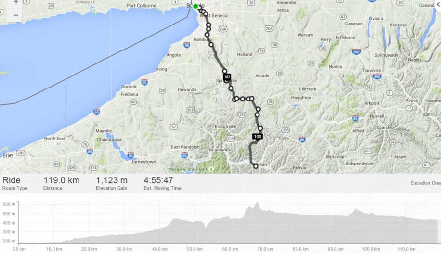 A OCTOBER 8th Day 1 Cycling (Buffalo, NY to Olean, NY) 119 km Our Hotel is in the centre of the town of Buffalo and after a good early breakfast we start our ride through town.