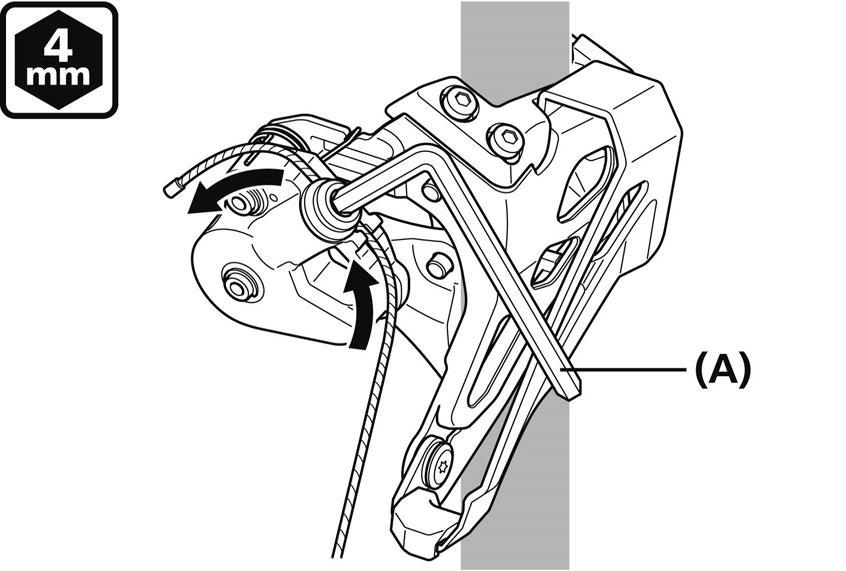 ADJUSTMENT Top swing (FD-M9025/M8025/M618) Common to E Type and band type 1. Use a hexagon wrench to tighten the wire mounting bolt. Down swing (FD-M9025/M8025/M618) Band type 1.