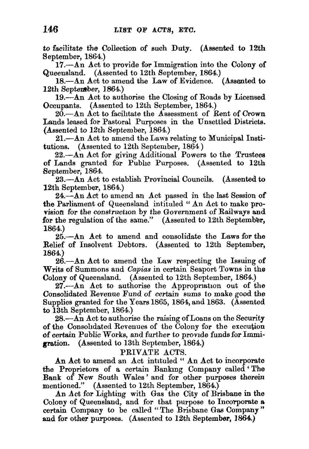 146 LIST OF ACTS, ETC. to facilitate the Collection of such Duty. (Assented to 12th September, 1864.) 17.-An Act to provide for Immigration into the Colony of Queensland.