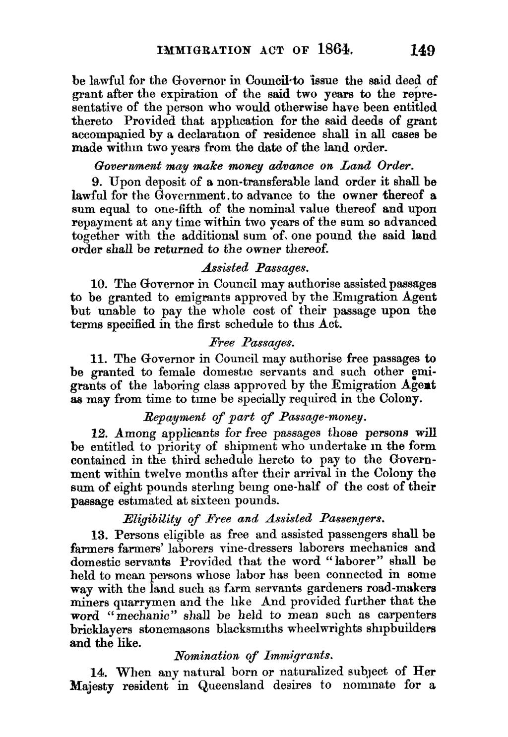 IMMIGRATION ACT OF 1864.