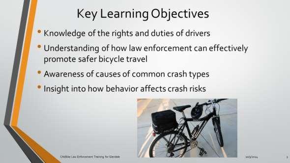The key objectives of this presentation are: - to increase knowledge of the rights and duties of drivers of bicycles and other vehicles, - to spread awareness of causes of common