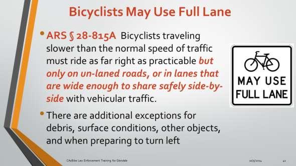 It is at the bicyclist s discretion where to ride within a marked travel lane that is too narrow to share.