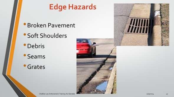 A number of hazards can exist at the edge of the roadway.