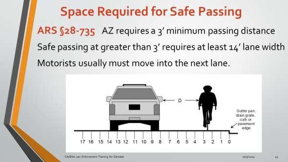 Although state law requires a minimum of 3 passing distance when passing any vehicle, two-wheeled vehicles require greater distance for safety.