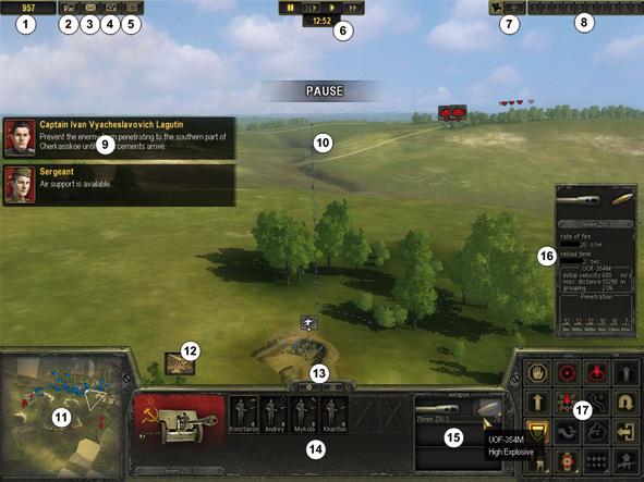 Controlling the Battle There are many interface elements present on the screen during a battle: 1. Victory points counter (see Victory Points). 2. The Menu button (see In-game Menu). 3.