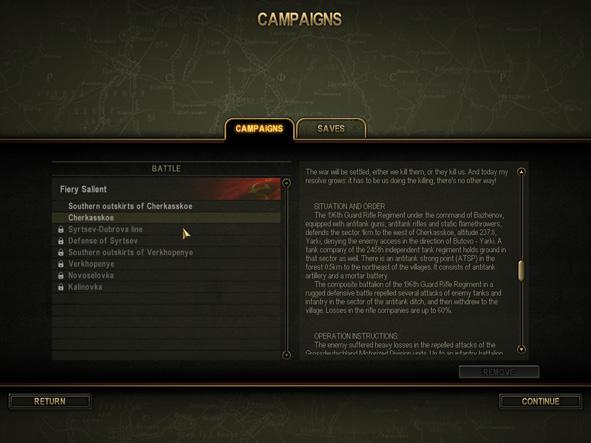 Missions unavailable for the moment are marked with a lock icon and cannot be selected. Each campaign consists of several battles and develops gradually.