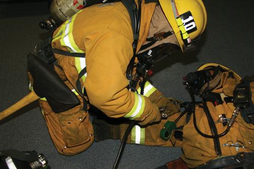 Actions Once Downed Firefighter Located If no functioning SCBA, connect mask to