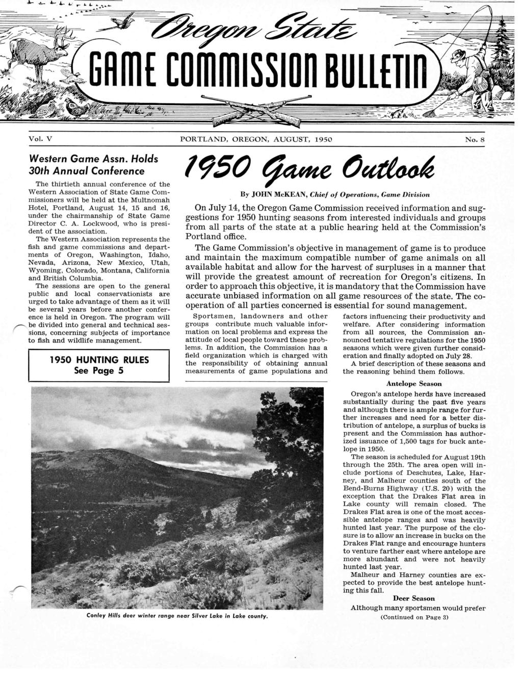 4-1- a., 4.l...A.A. GAME COMMISSI011BUILHID Vol. V PORTLAND, OREGON, AUGUST, 1950 No. 8 Western Game Assn.