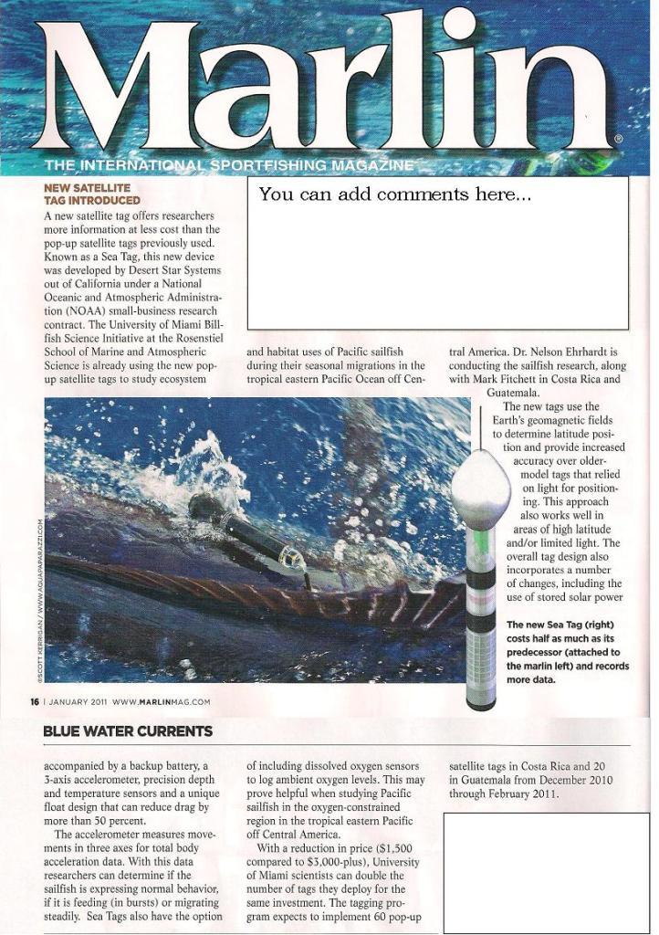 Article appeared in the December Issue of Marlin Magazine mentioning the