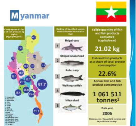 FISH PRODUCTION STATISTICS AND CONSUMPTION RATES 1,100,000 tons of fish and fisheries products consumed annually. 31.5% of the fish are from freshwater sources 20% of fish are from Aquaculture.