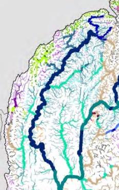 Chindwin River reach types as an example Mainstem: Rock cut river channel 907 km Multi-rock cut channels 73 km Large rivers: Moist broadleaf, low elevation with sediment Moist broadleaf, low