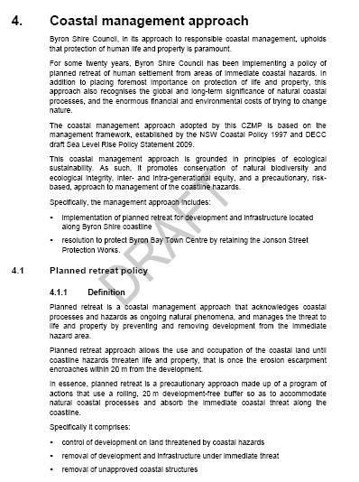 Part A Draft Byron Shire CZMP Management of Coastline Hazards o Council resolution 06-721 CZMP - strategies and actions required to