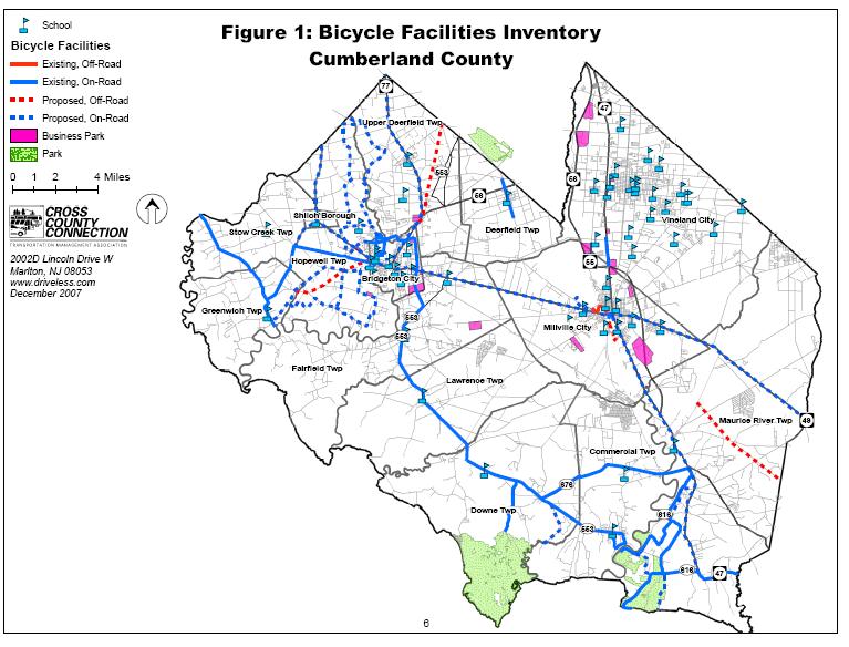 Cumberland County In December 2007, Cross County Connection completed the Cumberland County Bicycle Facilities Inventory and Analysis report.