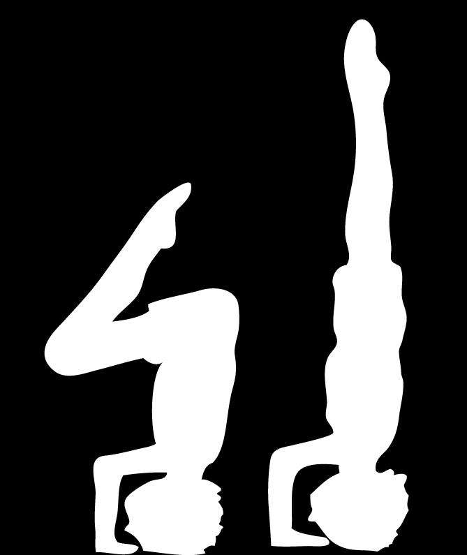 1 Move into a headstand with bent legs. 2 Extend legs up to go into the straight, inverted position, legs and body straight - strong body tension.