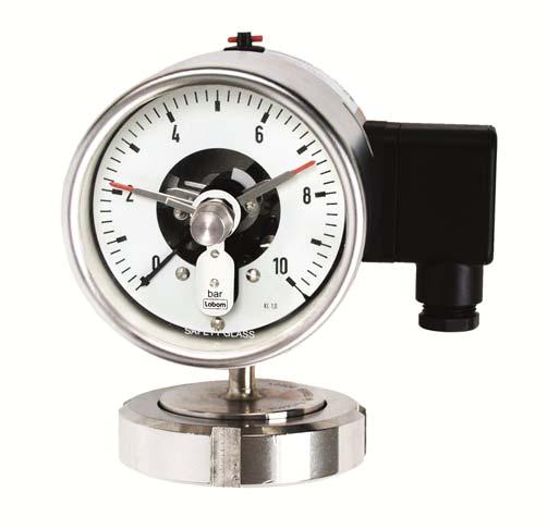 Bourdon tube pressure gauge for diaphragm seals and switch function, Type series BR42.