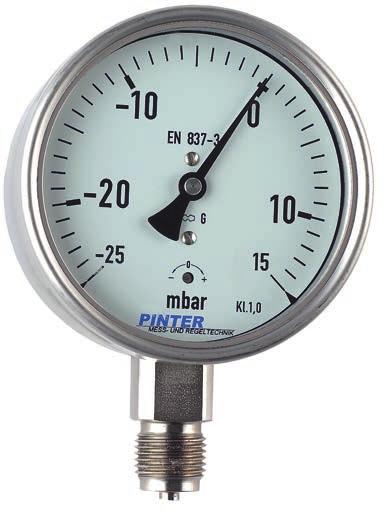 18 Stainless Steel Capsule Pressure Gauge Model P2 Nominal size 63/100/160 mm Enclosure stainless steel Wetted parts stainless steel Pressure ranges from -600...0 mbar to 0-600 mbar Accuracy class 1.