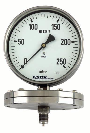 22 Stainless Steel Diaphragm Pressure Gauge Model P3 Nominal size 100/160 mm Enclosure stainless steel Wetted parts stainless steel Pressure ranges from 0-10 mbar to 0-25 bar Accuracy class 1.