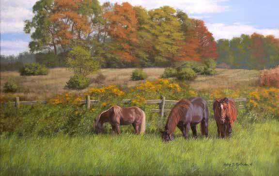 Kathy R. Partridge, SAA Resides: Clinton, New York, USA b. 1957, New York, USA Pensioners Horses and Pony Oil on Panel 19.
