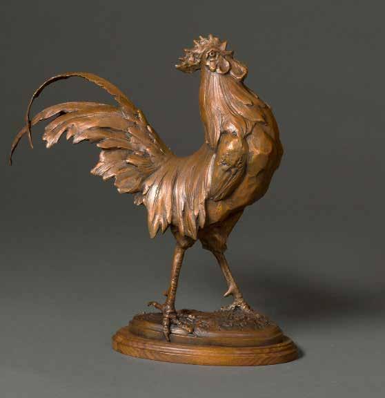 Over the years I have owned several different breeds of roosters and have routinely used the delightful bird as the subject for sculpture, paintings, and etchings.
