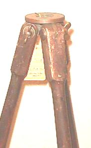 ET 15, Solid Leg Tripod, maker not indicated, c. 1890. This tripod has solid round oak legs and a wooden cap for the brass head.