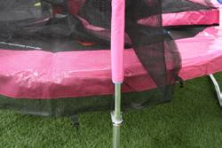 As you tighten each safety pole to the trampoline ensure the netting to the left and right hand side of