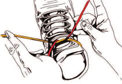 To tie: with a shoe lace in each hand, pass the left lace over and around