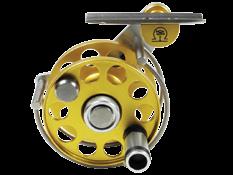 230 A good Ari t Hart Ari I trout fly reel and spare spool, left hand wind model with gold anodised finish, counter-balanced handle, stainless steel three quarter annular line guide, of-set triform