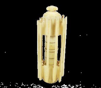 450 An extremely rare ivory float and cast compendium, the cylindrical ivory canister with ten open cast and float holders carved to the outer circumference and central removable four section shot